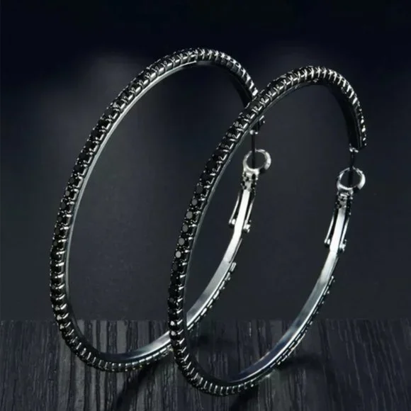 *Black Gold Black Sapphire 2.25'' Hoop Earrings - Picture 5 of 7